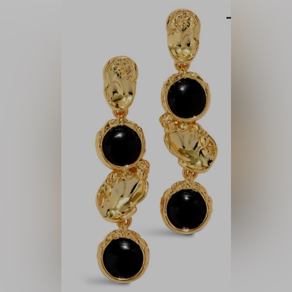Alexis Bittar Jewelry - ALEXIS BITTAR • Brut Black Onyx Gold Coin Linear Post Drop Earrings